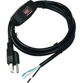 FILSHU 6ft 18 Gauge 3 Prong AC Power Cord cable with on off switch, Pigtail (Open End wiring), NEMA 5-15 Plug US SJTW 18AWG (10A)