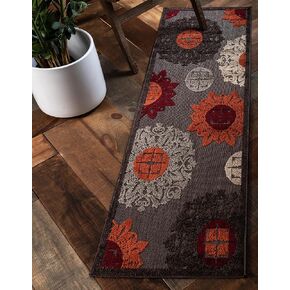 Unique Loom Outdoor Modern Collection Area Rug - Chicago (2' x 6' 1" Runner, Brown/ Orange)