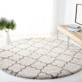 SAFAVIEH Hudson Shag Collection 9' Round Ivory/Grey SGH282A Moroccan Trellis Non-Shedding Living Room Bedroom Dining Room Entryway Plush 2-inch Thick Area Rug