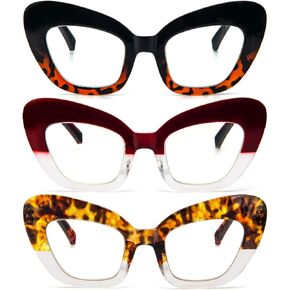 Cat Eye Big Frame Reading Glasses Three pack Oversized Anti Glare Anti Blue Ray Cute Glasses for Women Men