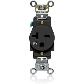 Leviton W5461-E Single Receptacle Outlet, Weather-Resistant, 20 Amp, 250 Volt, Heavy-Duty Industrial Specification Grade, Back or Side Wire, Self-Grounding, Black