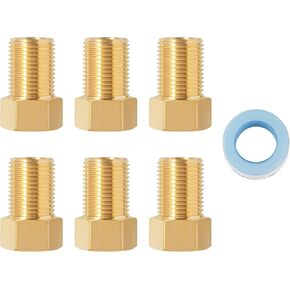 SUNGATOR Brass Pipe Fitting, 1/2-Inch Male x 1/2-Inch Female Pipe Nipple Extension Fitting Adapter, 1/2'' to 1/2'' Brass Pipe Extension Fitting, NPS Hex Connector with Sealing Tape,Length 50MM (6 Pcs)