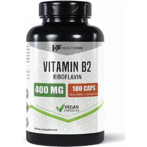 Healthfare Vitamin B2 400mg | 180 Capsules | Riboflavin | Gluten Free & Non-GMO
