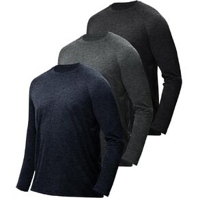 3 Pack Long Sleeve Shirts for Men - Dry Fit Moisture Wicking UV Sun Protection T-Shirts for Fishing Workout Athletic