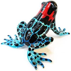 ChangThai Design Tiny 2¼" Long Blue Red Black Frog Figurine - Miniature Hand Blown Glass Colorful Poison Dart Frogs Amphibian Tropical Animals Crystal Decorative Collectible Figurines Home Décor