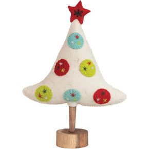 Creative Co-Op 9" L x 3" W x 12" H Handmade Wool Felt Tree w/Star, Applique, Embroidery & Wood Base, Multi Color