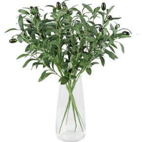 3 pcs artificial olive stems, olive branches for vases, green artificial plant olive branches are ideal decorations for homes, offices, weddings, parties, and shops (18 inches) (3, Dark green)