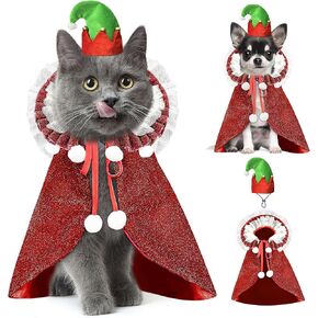 KOUPA Pet Halloween Costume with Hat, Dog Clothes Cosplay Wizard Cloak for Small Puppy Kitten Animal, Shiny Cat Outfit Suit for Party Holiday Christmas, Purple