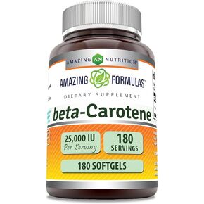 Amazing Formulas Beta Carotene Supplement | 25000 IU Per Serving | 180 Softgels | Non-GMO | Gluten Free | Made in USA