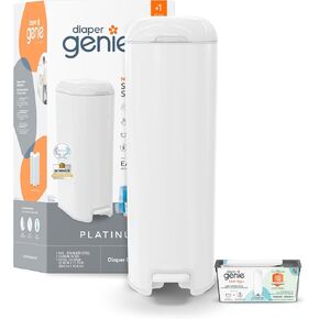 Diaper Genie Platinum Pail (Glacial Blue) is Made in Durable Stainless Steel and Includes 1 Easy Roll Refill with 18 Bags That can Last up to 5 Months.