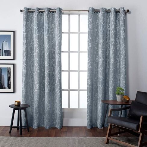 Exclusive Home Finesse Branch Print Grommet Top Curtain Panel Pair, 54"x84", Ash Grey in Saudi Arabia