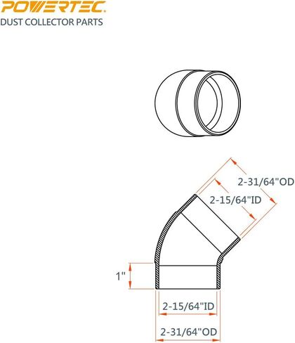 POWERTEC 70182 2-1/2" 45 Degree Elbow - ABS Plastic Right Angle Dust Collector Connector (Black) in Saudi Arabia