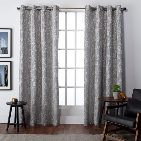 Exclusive Home Finesse Branch Print Grommet Top Curtain Panel Pair, 54"x84", Ash Grey in Saudi Arabia