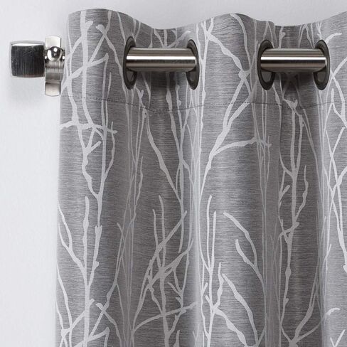 Exclusive Home Finesse Branch Print Grommet Top Curtain Panel Pair, 54"x84", Ash Grey in Saudi Arabia