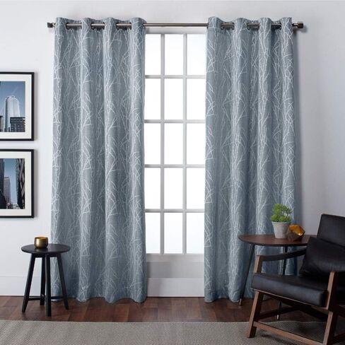 Exclusive Home Finesse Branch Print Grommet Top Curtain Panel Pair, 54"x84", Ash Grey in Saudi Arabia