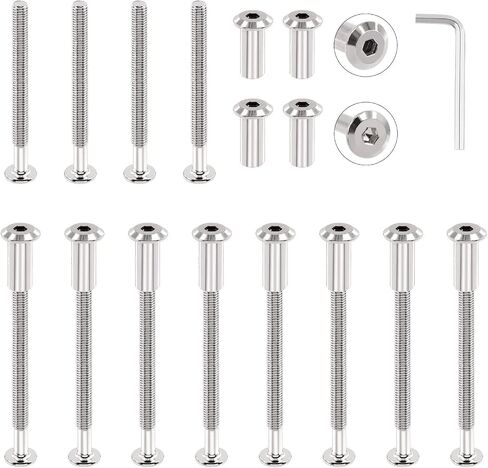 25 Pcs M6x80mm Silver Nickel Plated Hex Drive Socket Cap Bolts Assortment Kit with Hex Key Countersunk Screw Barrel Nuts Binding Screws for Crib Belt Buckle Cabinet Furniture Scrapbook in Saudi Arabia