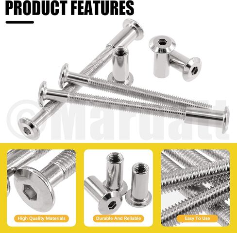 25 Pcs M6x80mm Silver Nickel Plated Hex Drive Socket Cap Bolts Assortment Kit with Hex Key Countersunk Screw Barrel Nuts Binding Screws for Crib Belt Buckle Cabinet Furniture Scrapbook in Saudi Arabia