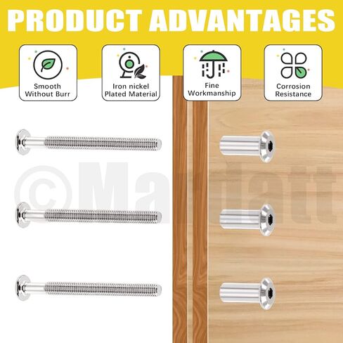 25 Pcs M6x80mm Silver Nickel Plated Hex Drive Socket Cap Bolts Assortment Kit with Hex Key Countersunk Screw Barrel Nuts Binding Screws for Crib Belt Buckle Cabinet Furniture Scrapbook in Saudi Arabia