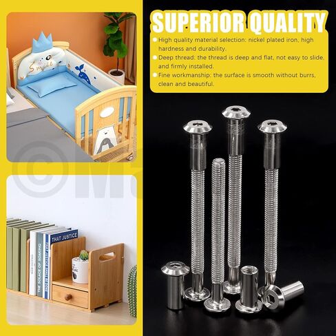 25 Pcs M6x80mm Silver Nickel Plated Hex Drive Socket Cap Bolts Assortment Kit with Hex Key Countersunk Screw Barrel Nuts Binding Screws for Crib Belt Buckle Cabinet Furniture Scrapbook in Saudi Arabia