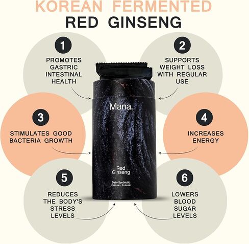 Olina Mana Korean Fermented Red Ginseng Supplement - Synbiotic Powder with Prebiotics, and Probiotics for Women and Men, Energy Supplements for Stress Relief, Mood Support Supplement - 30 Count in Saudi Arabia