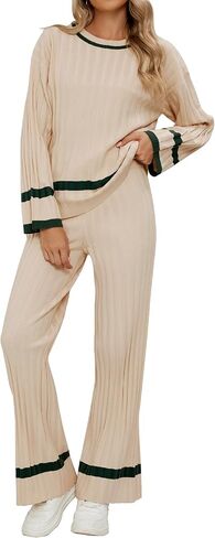 luvamia Lounge Set for Women Knit 2 Piece Outfit Trendy Fall Matching Sets Sweater Loungewear Sets Color Block Winter in Saudi Arabia