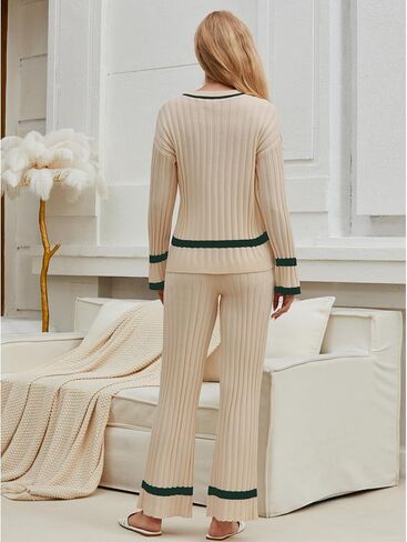 luvamia Lounge Set for Women Knit 2 Piece Outfit Trendy Fall Matching Sets Sweater Loungewear Sets Color Block Winter in Saudi Arabia