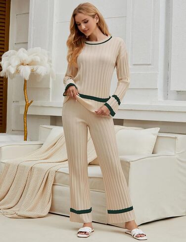luvamia Lounge Set for Women Knit 2 Piece Outfit Trendy Fall Matching Sets Sweater Loungewear Sets Color Block Winter in Saudi Arabia