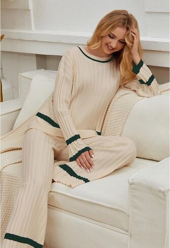 luvamia Lounge Set for Women Knit 2 Piece Outfit Trendy Fall Matching Sets Sweater Loungewear Sets Color Block Winter in Saudi Arabia