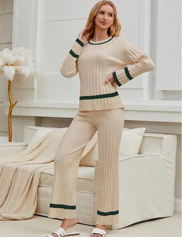 luvamia Lounge Set for Women Knit 2 Piece Outfit Trendy Fall Matching Sets Sweater Loungewear Sets Color Block Winter in Saudi Arabia