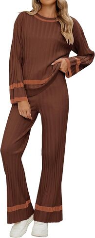 luvamia Lounge Set for Women Knit 2 Piece Outfit Trendy Fall Matching Sets Sweater Loungewear Sets Color Block Winter in Saudi Arabia