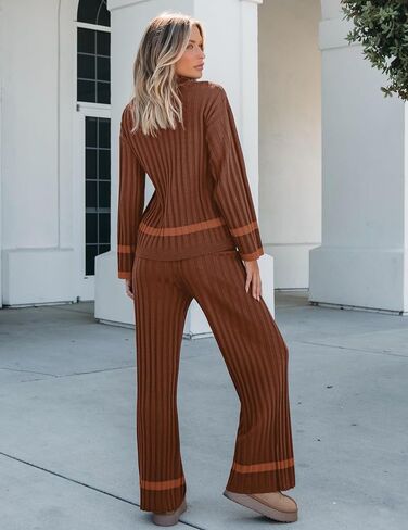 luvamia Lounge Set for Women Knit 2 Piece Outfit Trendy Fall Matching Sets Sweater Loungewear Sets Color Block Winter in Saudi Arabia