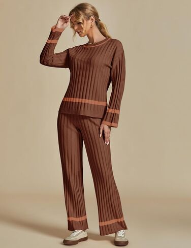 luvamia Lounge Set for Women Knit 2 Piece Outfit Trendy Fall Matching Sets Sweater Loungewear Sets Color Block Winter in Saudi Arabia
