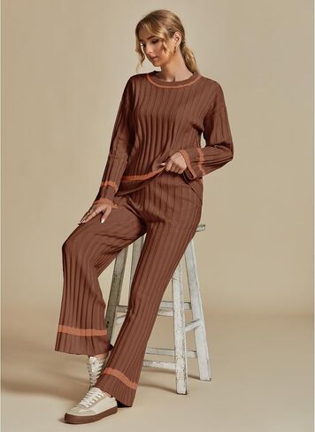 luvamia Lounge Set for Women Knit 2 Piece Outfit Trendy Fall Matching Sets Sweater Loungewear Sets Color Block Winter in Saudi Arabia