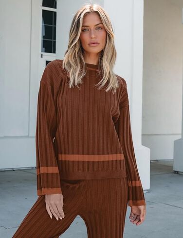luvamia Lounge Set for Women Knit 2 Piece Outfit Trendy Fall Matching Sets Sweater Loungewear Sets Color Block Winter in Saudi Arabia