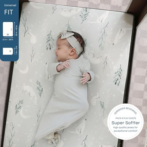 Pack n Play Sheets Fitted 2 Pack، حزمة من نسيج الجيرسي فائق النعومة وقابلة للتمدد وملاءات اللعب، مرتبة عالمية محمولة/صغيرة لسرير الأطفال مريحة وآمنة، طباعة زهور وردية خدود جميلة وحيوانات لطيفة in Kuwait