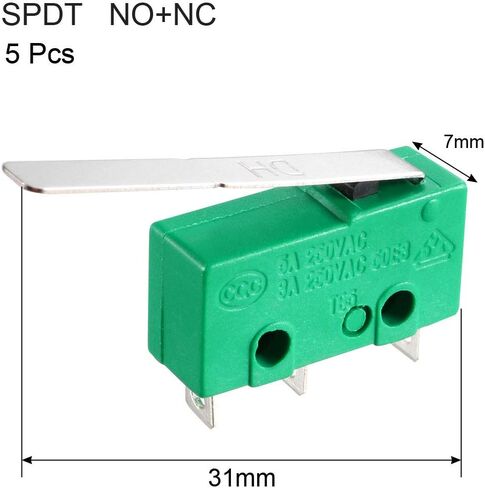 Uxcell 5 قطعة KW4-3Z-3 5A125/250VAC مفتاح الحد الصغير SPDT NO NC 3 محطات مؤقتة طويلة المفصلي رافعة أخضر in Saudi Arabia