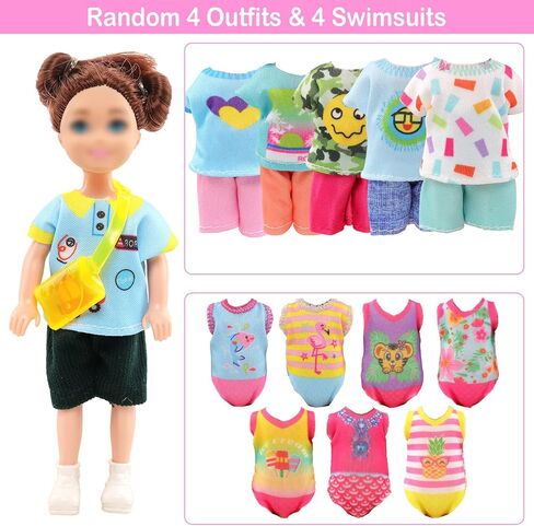 Miunana 19 Pcs 5.3 Inch Doll Clothes and Accessories - 3 Dresses, 3 Outfits, 3 Swimsuits, 3 Shoes, 2 Sunglasses, 5 Outfits Hangers in Kuwait