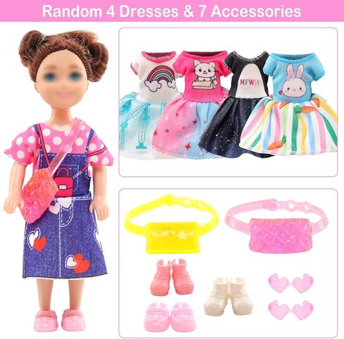 Miunana 19 Pcs 5.3 Inch Doll Clothes and Accessories - 3 Dresses, 3 Outfits, 3 Swimsuits, 3 Shoes, 2 Sunglasses, 5 Outfits Hangers in Kuwait