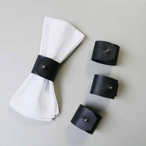 Leather Farmhouse Napkin Rings Set of 4, Natural Napkin Holder for Wedding, Dinner Party, Handmade Rustic Table Decor Napkin Ring for Valentine’s Day, Spring (Black) in Saudi Arabia