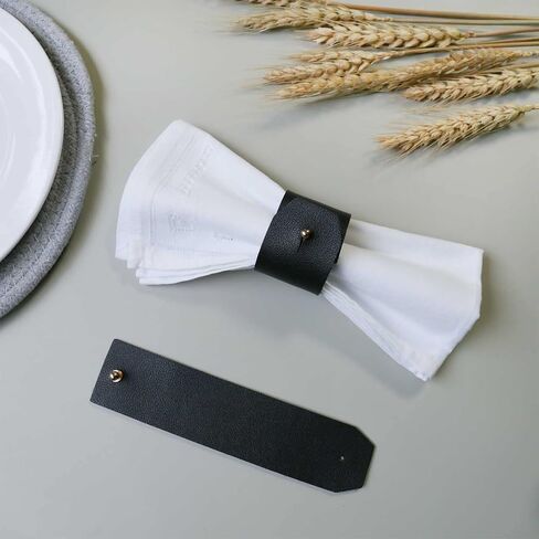 Leather Farmhouse Napkin Rings Set of 4, Natural Napkin Holder for Wedding, Dinner Party, Handmade Rustic Table Decor Napkin Ring for Valentine’s Day, Spring (Black) in Saudi Arabia