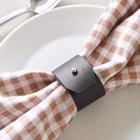 Leather Farmhouse Napkin Rings Set of 4, Natural Napkin Holder for Wedding, Dinner Party, Handmade Rustic Table Decor Napkin Ring for Valentine’s Day, Spring (Black) in Saudi Arabia