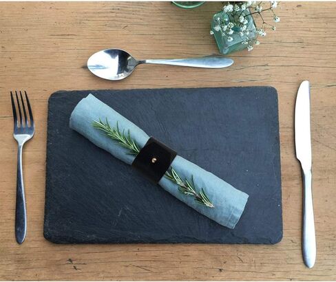 Leather Farmhouse Napkin Rings Set of 4, Natural Napkin Holder for Wedding, Dinner Party, Handmade Rustic Table Decor Napkin Ring for Valentine’s Day, Spring (Black) in Saudi Arabia