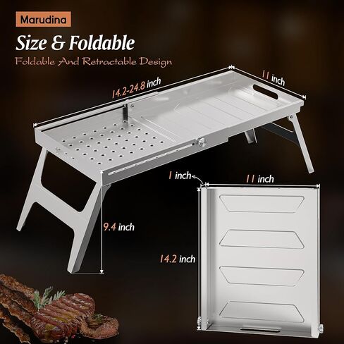 شواية نار للتخييم مصنوعة من الستانلس ستيل بالكامل مقاس 24 انش × 11 انش، مصنوعة من معدن امن غذائيا وغير سامة وسهلة التنظيف وقابلة للطي للشواء والنزهات وشنط الظهر والساحات الخلفية والنجاة in Kuwait