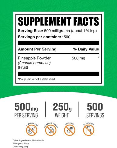 BulkSupplements.com مسحوق الأناناس - مسحوق فاكهة الأناناس، للنكهات والعصائر - غير محلى وخالي من الغلوتين، 500 مجم لكل وجبة، 250 جم (8.8 أونصة) (عبوة من قطعة واحدة) in Saudi Arabia