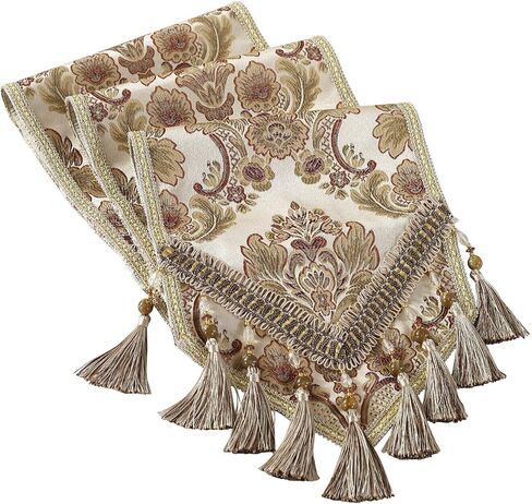 kilofly Elegant Floral Brocade Jacquard Table Runner Tassels (60 x 12 inches) in Kuwait