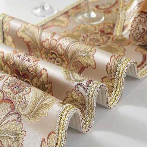 kilofly Elegant Floral Brocade Jacquard Table Runner Tassels (60 x 12 inches) in Kuwait