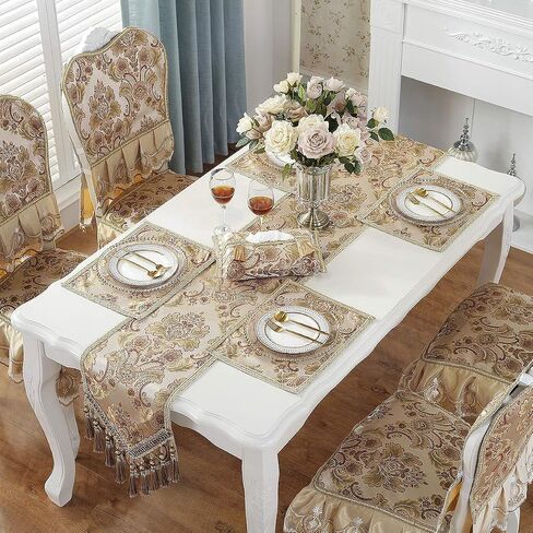 kilofly Elegant Floral Brocade Jacquard Table Runner Tassels (60 x 12 inches) in Kuwait