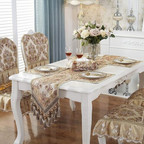 kilofly Elegant Floral Brocade Jacquard Table Runner Tassels (60 x 12 inches) in Kuwait