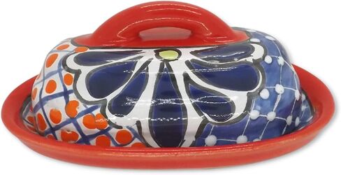 Butter Dish Ceramic Talavera with Lid Hand Painted Authentic Mexican Pottery Kitchen Floral Design (Green) in Saudi Arabia