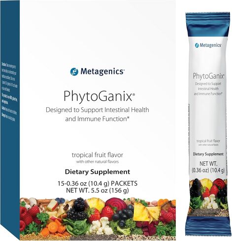 Metagenics PhytoGanix - مسحوق الفواكه والخضروات فائق الجودة - مع الأميليز ومسحوق بذور الشيا والعصية اللبنية الحمضية - نكهة الفاكهة الاستوائية - 29 وجبة - 10.58 أونصة in Kuwait